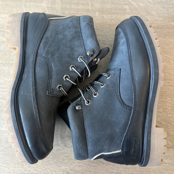 FUBO Vintage Men\'s 6.5 Women 8.5 Black Leather Ankle Boots Chunky Sole Steel Toe main image 10